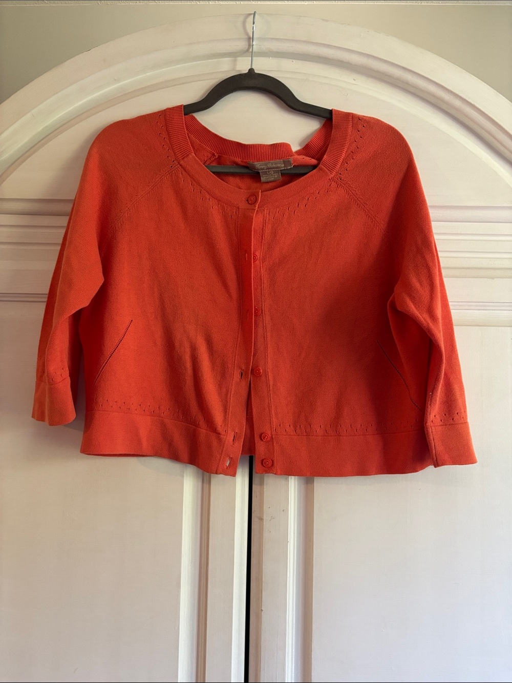 Tommy Bahama 💯 cotton Coral Button-Front Cropped Cardigan 3/4 sleeves
